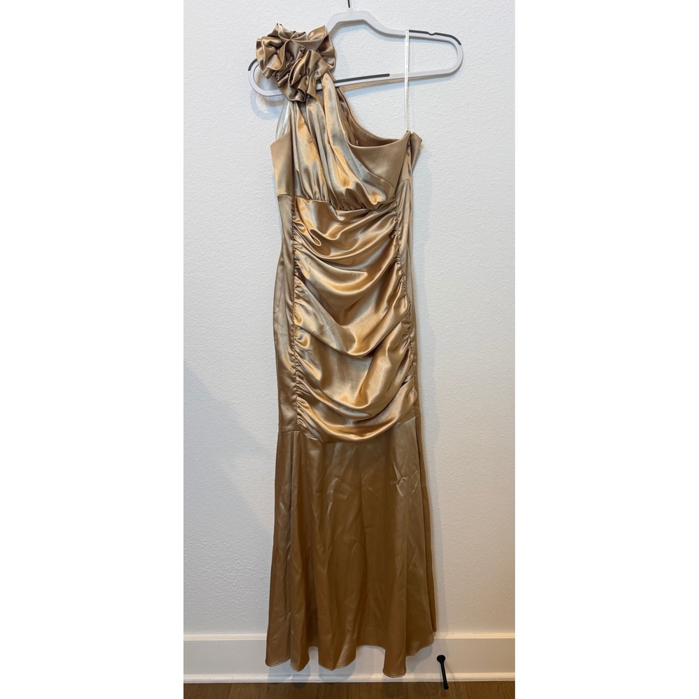 Vintage Jessica McClintock for Gunne Sax Gold Satin One Shoulder Gown Size 9